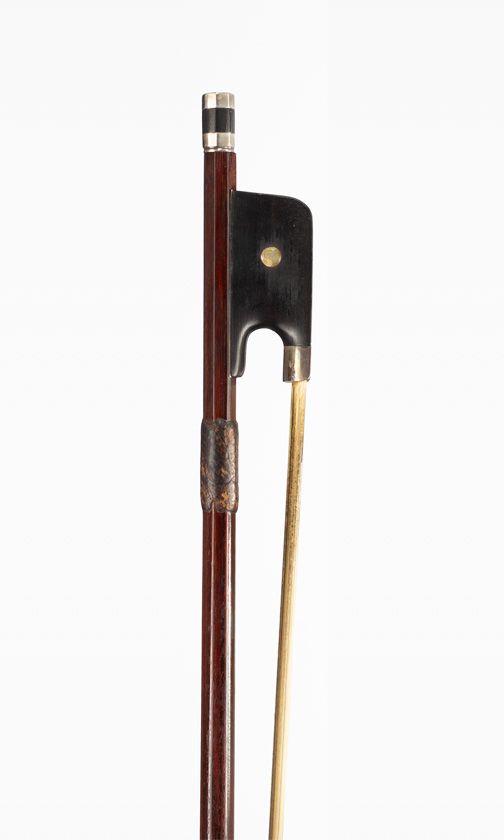 A silver-mounted cello bow, branded Tourte