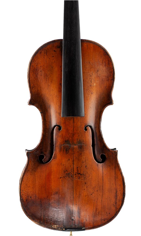 A violin, labelled Heronimous Amati