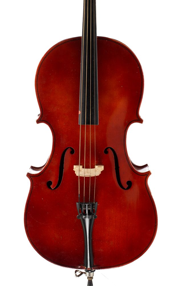 A child-sized cello, labelled Made in Hungary