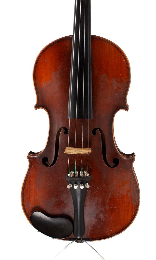 A violin, labelled Mansuy A Paris