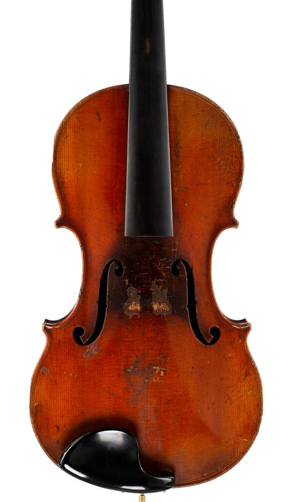 A violin, labelled Joseph Guarnerius