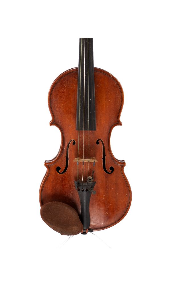 A child-sized violin, labelled John Godschall Johnson