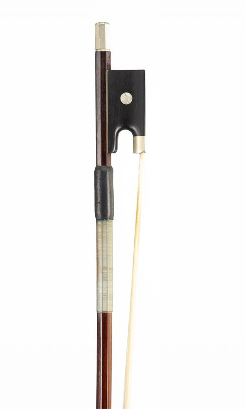 A nickel-mounted violin bow, unbranded