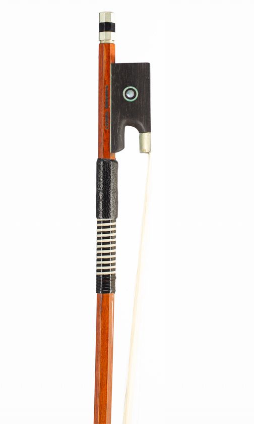 A nickel-mounted violin bow, branded Paul Knopf [?]