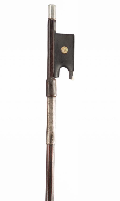 A silver-mounted violin bow, branded Tourte