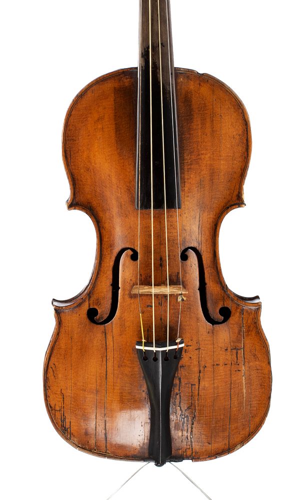 A violin, labelled Johann Geo...