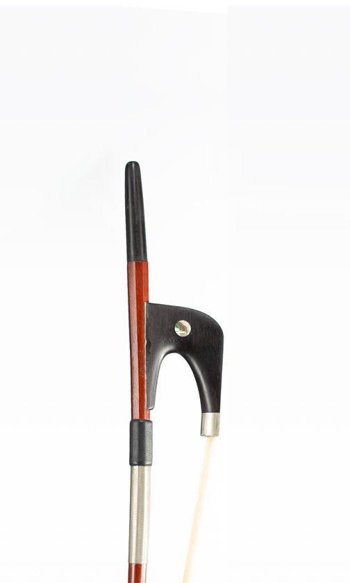 A nickel-mounted double-bass bow, branded J. Channing