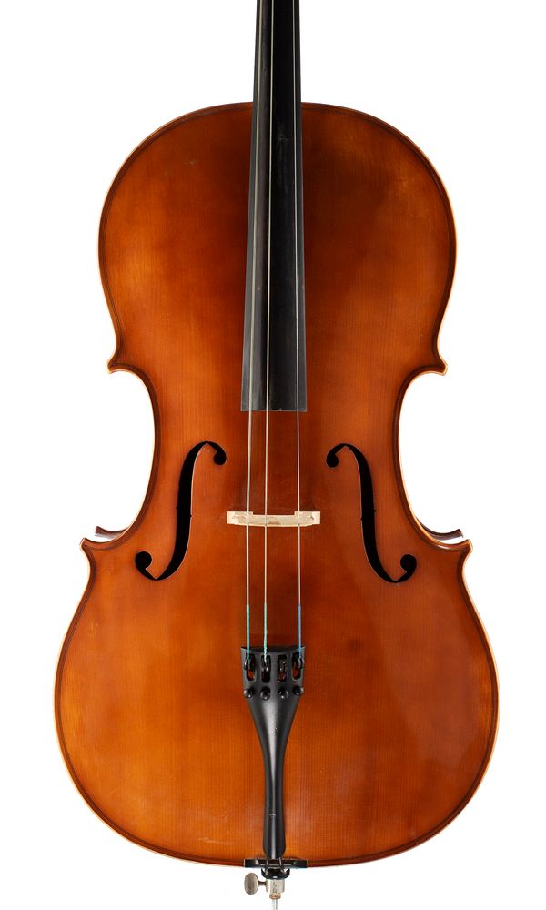 A cello, labelled Karl Höfner