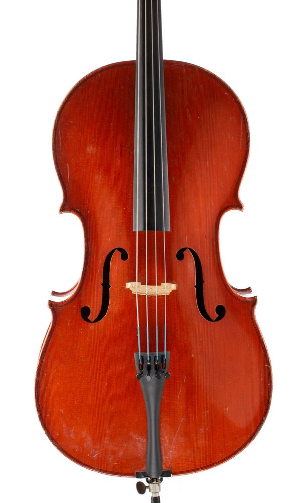 A half-sized cello, labelled Benedikt Lang