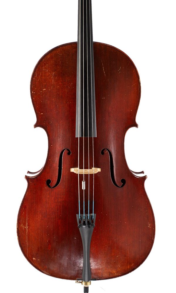 A half-sized cello, labelled Copie De J.B. Vuillaume
