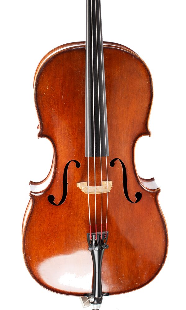 A quarter-sized cello, labelled Franz Sandner