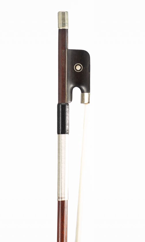 A nickel-mounted violin bow by Louis Bazin, Mirecourt, 1925