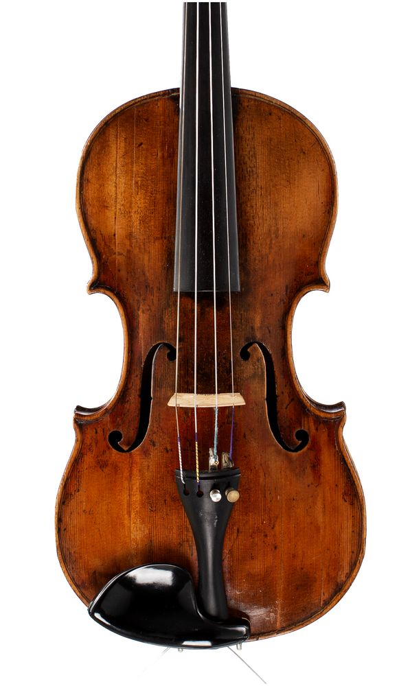 A violin, labelled Joseph Guarnerius