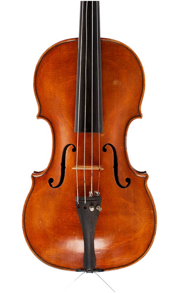 A violin, labelled Ernesto Pevere