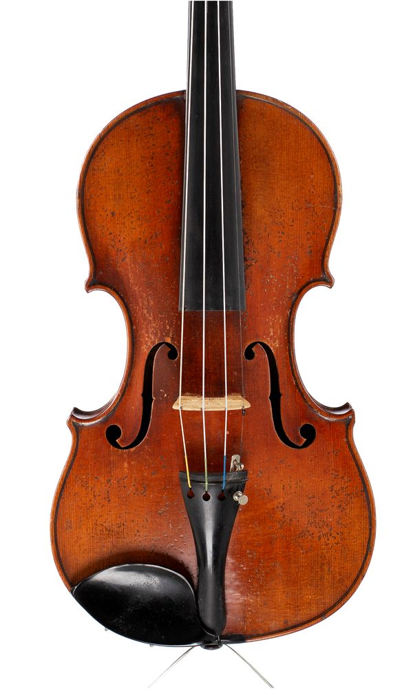 A violin, labelled Heinrich Th. Heberlein jr. Markneukirchen