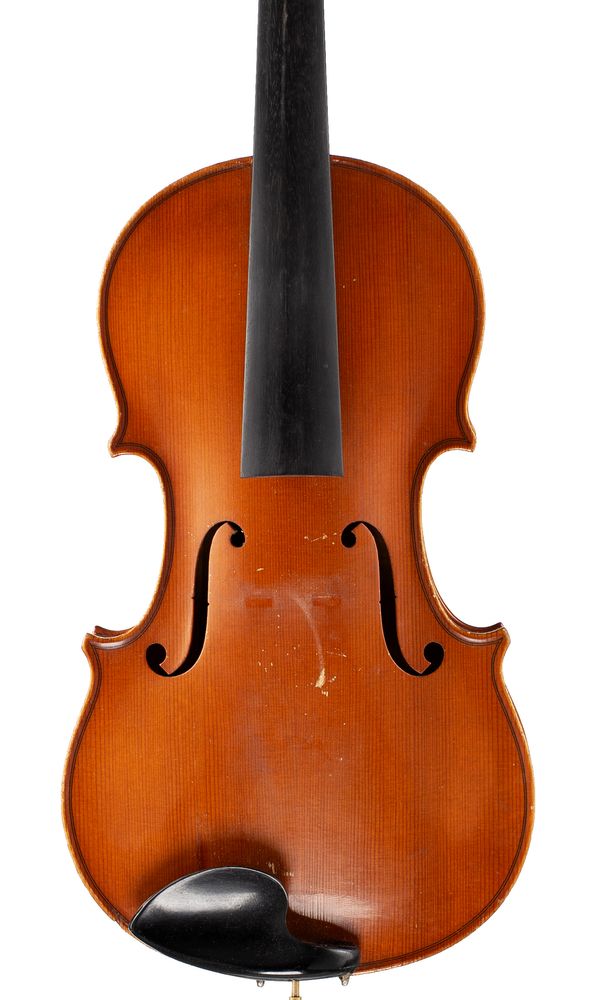 A violin, labelled Copy of Antonius Stradiuarius