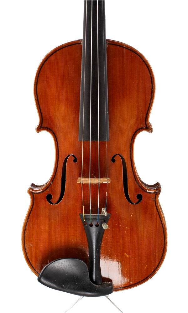 A violin, labelled Made in the Atelier of Heinrich TH. Heberlein, Markneukirchen