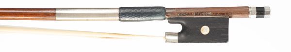 A silver-mounted violin bow, faintly branded Pillot Paris
