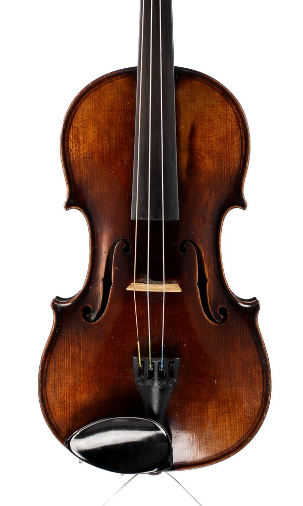 A violin, labelled Hawkes & Sons Maggini Violin