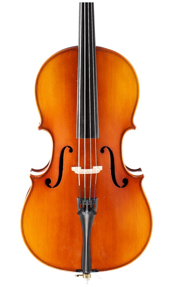 A one-eighths sized cello, unlabelled