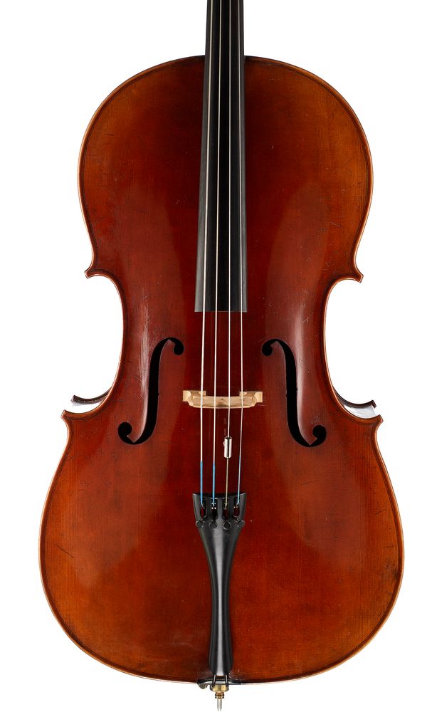 A cello, labelled Henri Delille