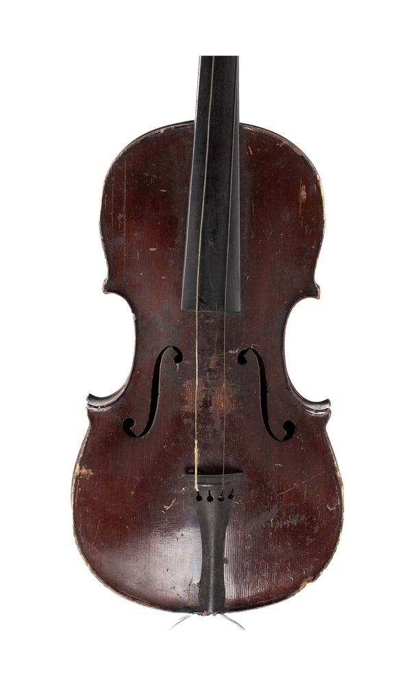 A child-sized violin, labelled Antonius Stradiuarius
