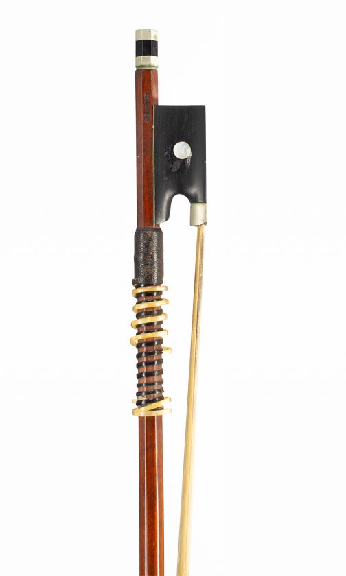 A nickel-mounted violin bow, Mirecourt, circa 1900