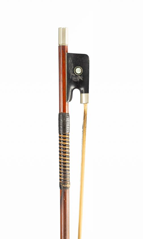 A nickel-mounted cello bow, unbranded