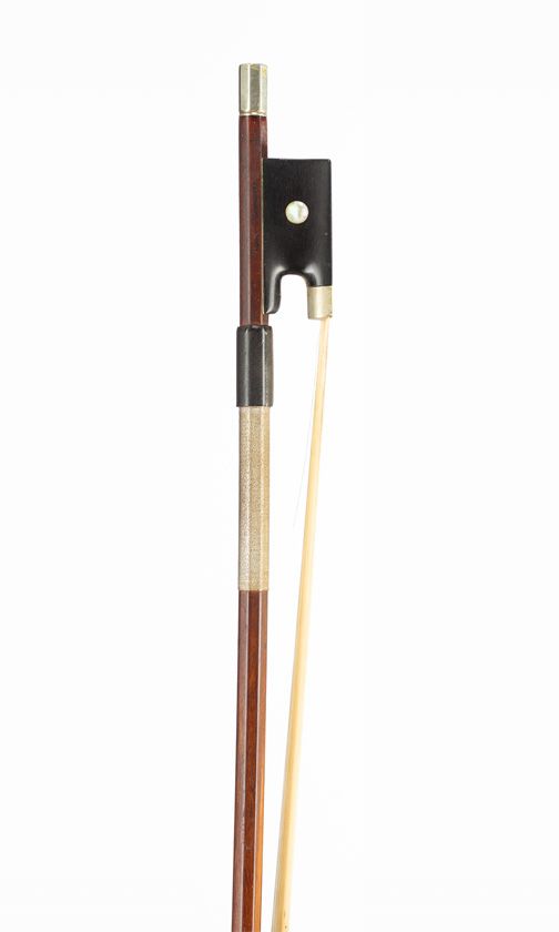 A silver-mounted violin bow, branded [illegibly]