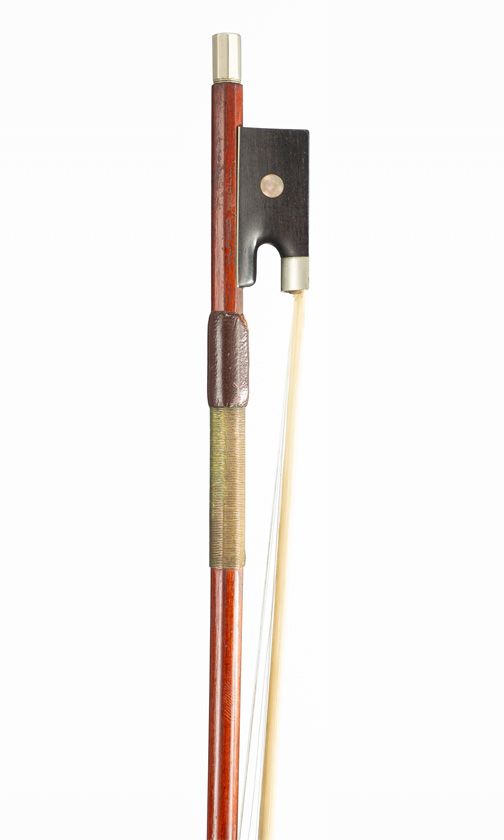 A nickel-mounted violin bow, branded Alfred Knoll