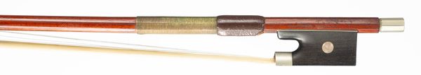 A nickel-mounted violin bow, branded Alfred Knoll