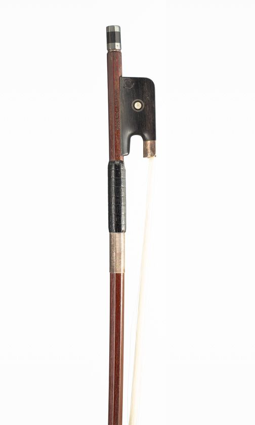 A silver-mounted viola bow, branded Roderich Paesold
