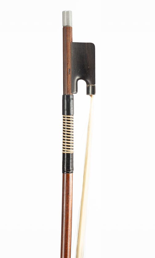 A silver-mounted cello bow, branded Hill
