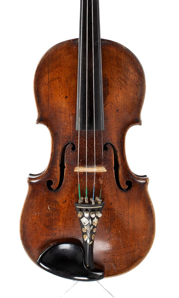 A violin, labelled Nicolaus Amatus