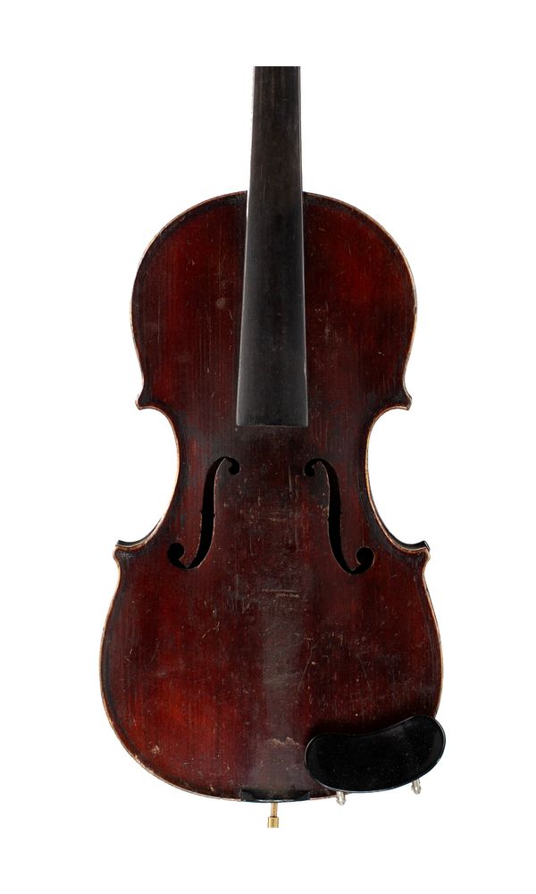 A half-sized violin, labelled Medio Fino