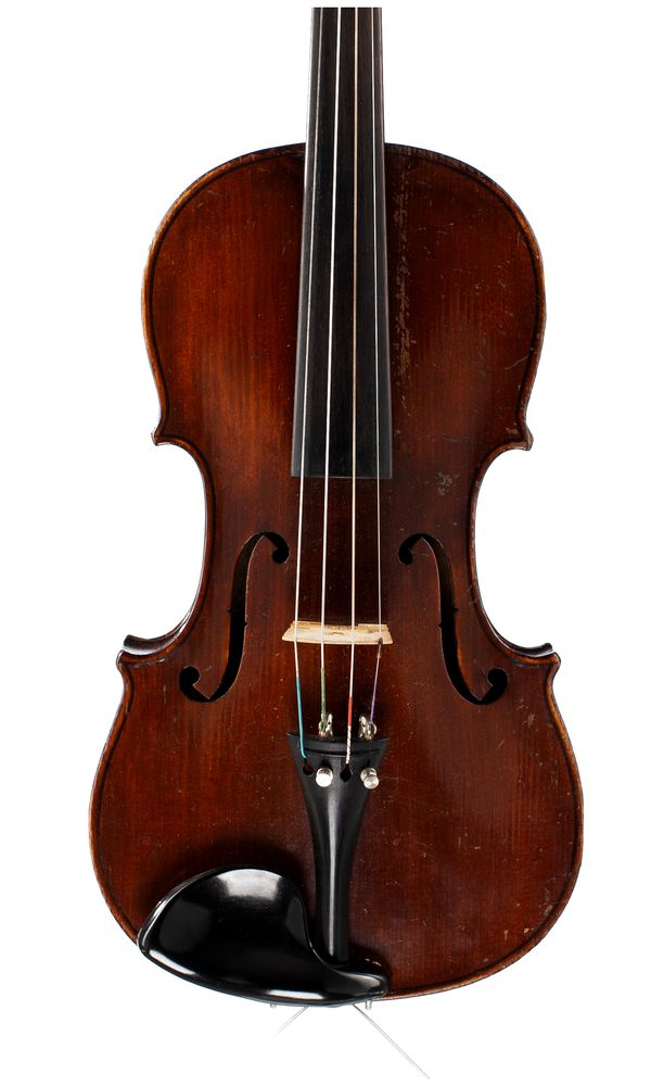 A violin, labelled Copy of Antonius Stradiuarius