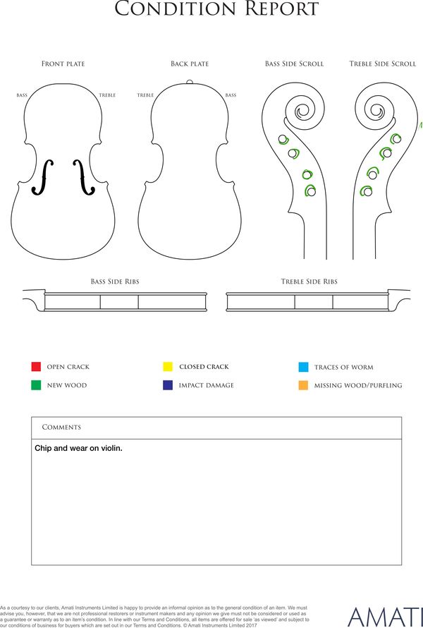 A violin, workshops of J. B. Colin, Mirecourt circa 1920 - condition report