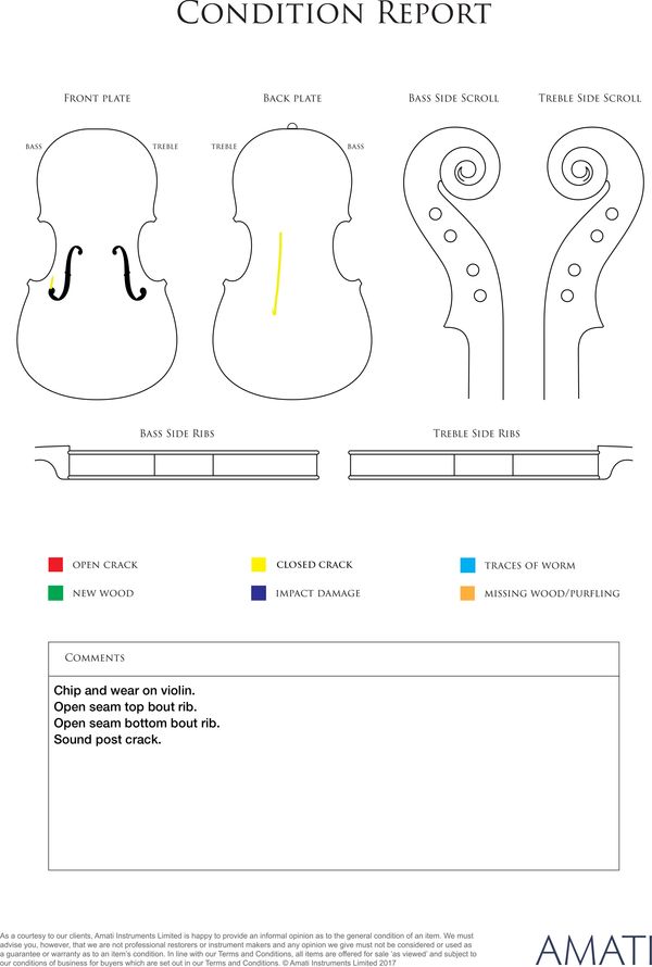 A violin, workshops of Hopf, Germany 19th Century - condition report