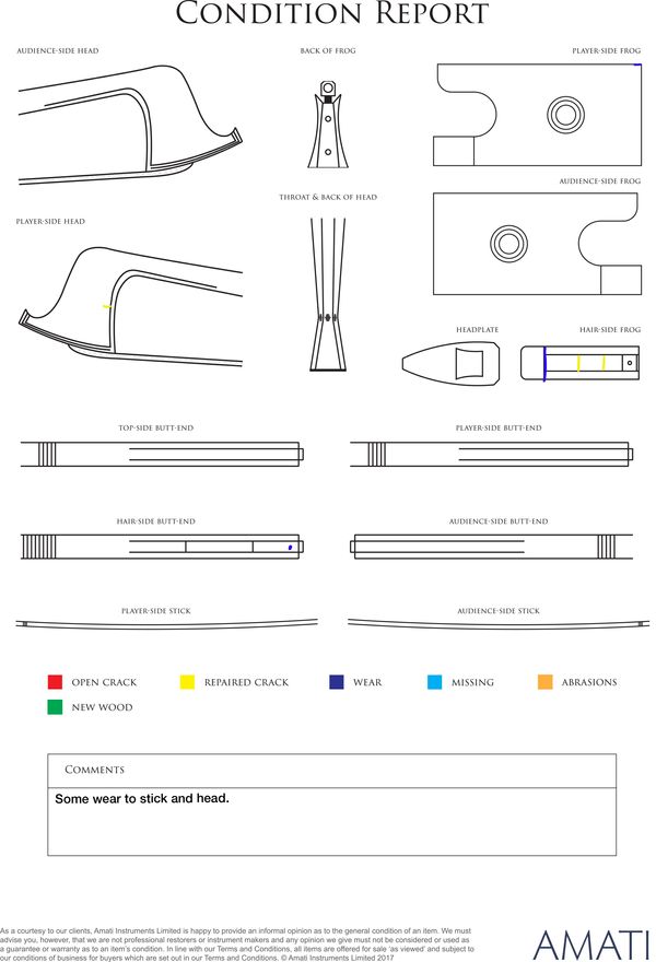 A silver-mounted violin bow, branded Dodd - condition report