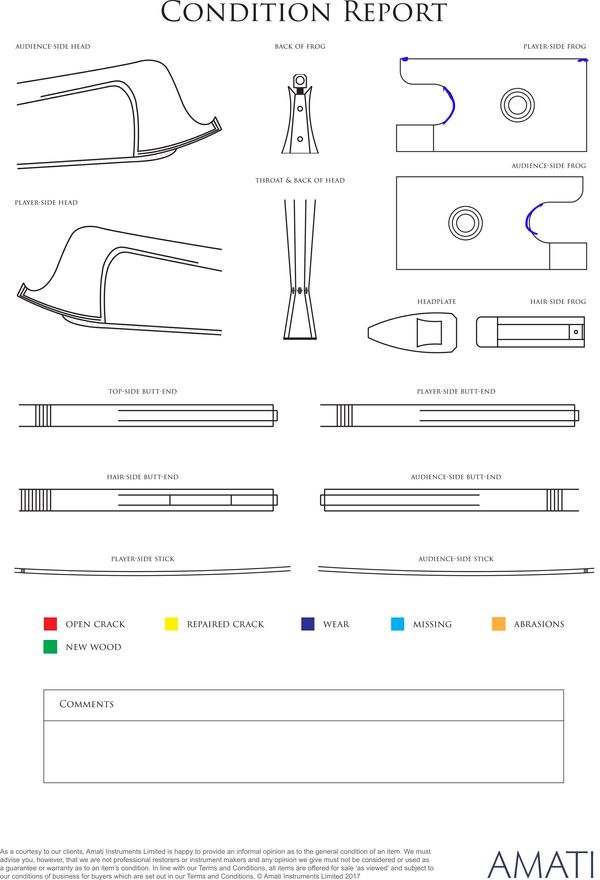 A silver-mounted violin bow, unbranded - condition report