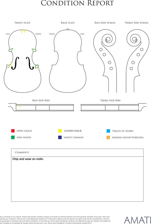 A violin, labelled Giovan Paolo Magini - condition report
