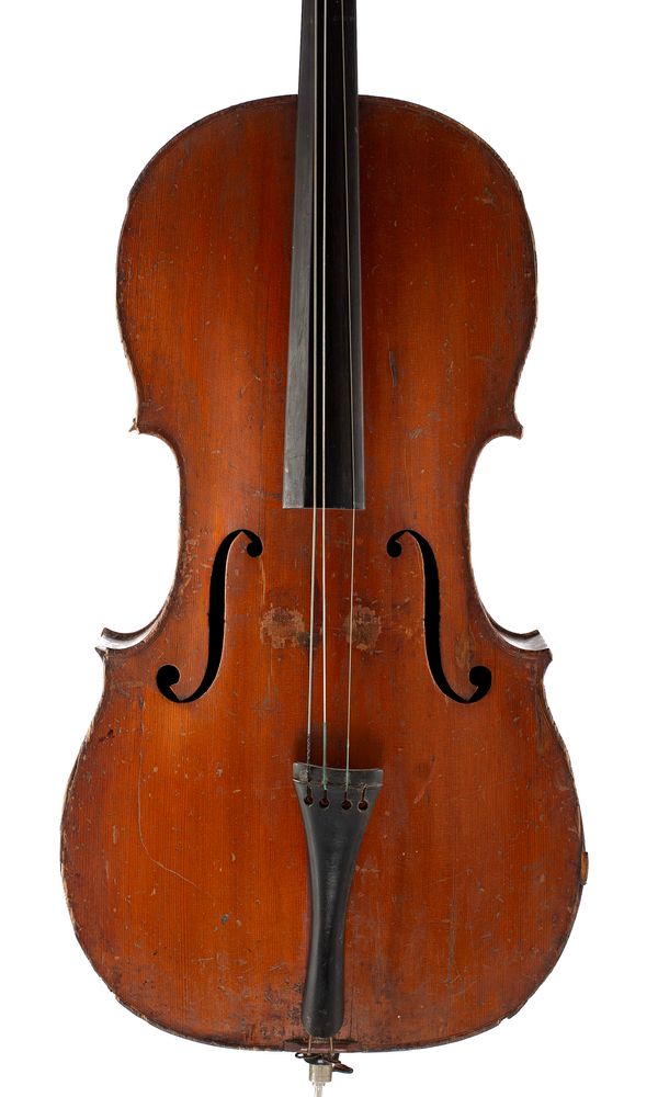 A cello, labelled Carlo Bergonzi