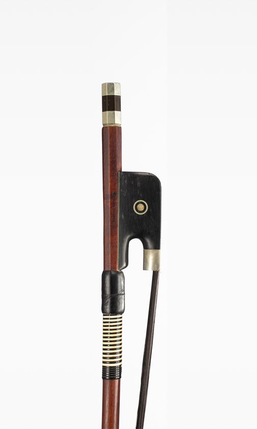 A nickel-mounted double bass bow, Workshop of Conrad Gotz, Germany, circa 1970