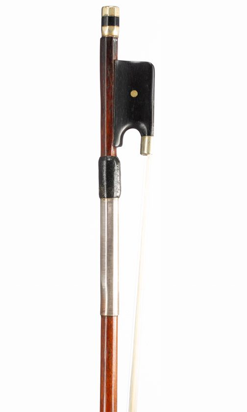 A nickel-mounted violin bow, probably Mirecourt, circa 1910