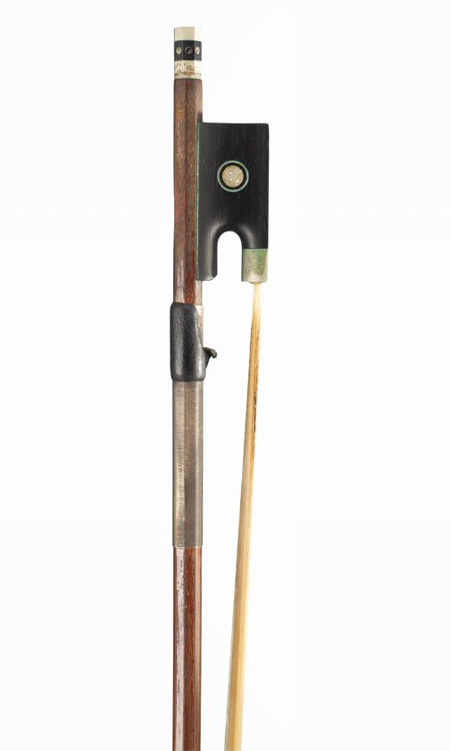 A nickel-mounted violin bow, branded Gotz