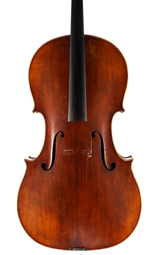 A cello, labelled C. A. Chevrier