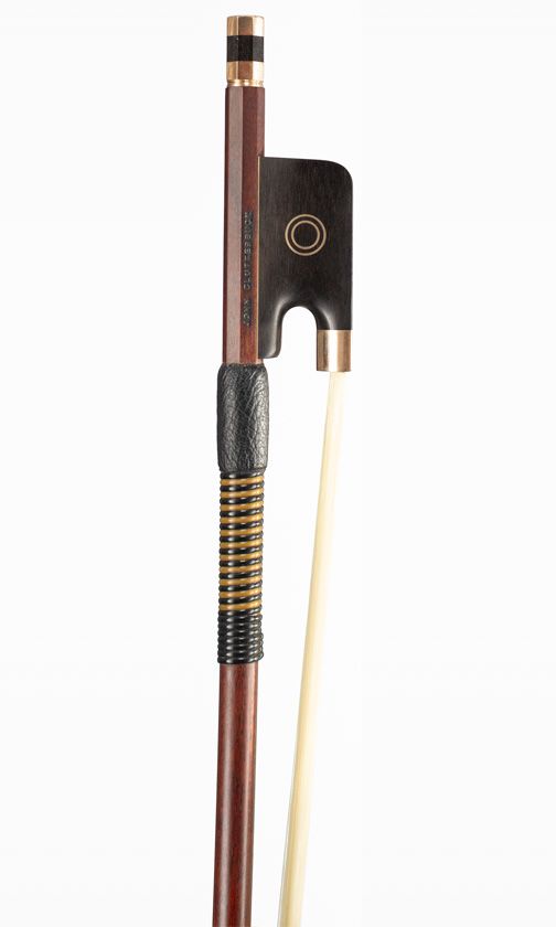 A gold-mounted cello bow by John Clutterbuck, Bicester, circa 1970