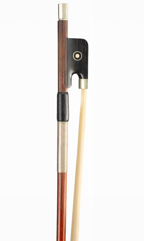 A nickel-mounted violin bow, Louis Morizot (père), Mirecourt, circa 1920