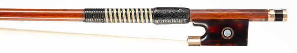 A gold and mastic mounted violin bow, probably England, circa 1970