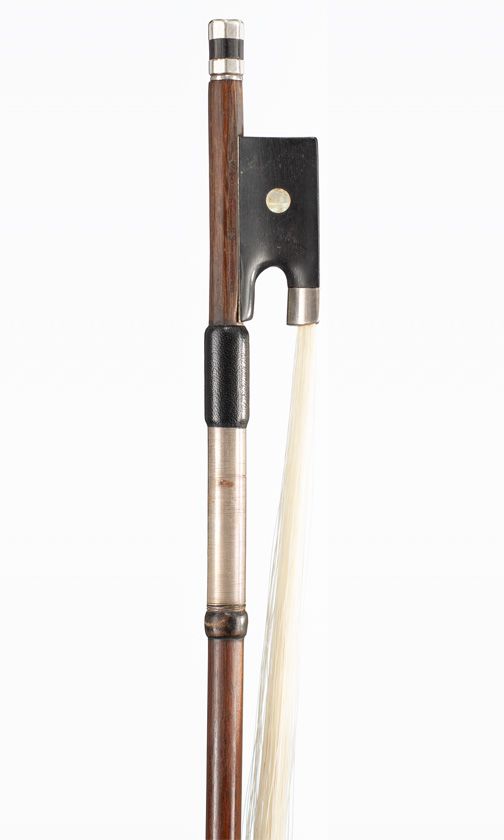 A silver-mounted violin bow, branded W. E. Hill & Sons England
